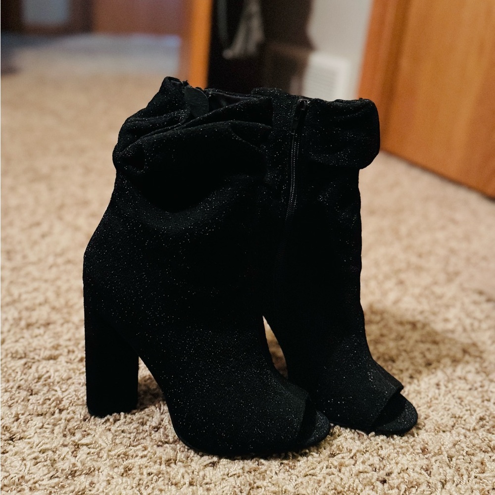 Qupid Black Glitter Heeled Boots